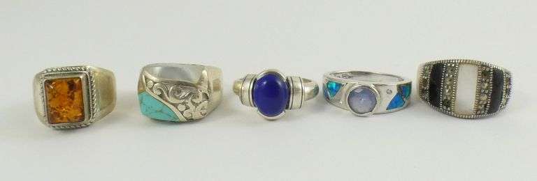 5 STERLING SILVER RINGS