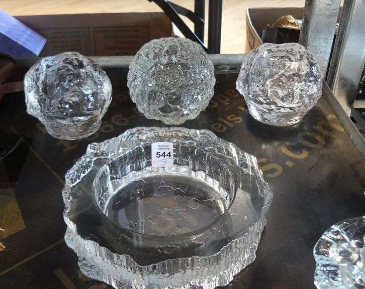 SCANDINAVIAN GLASS CANDLEHOLDERS AND ASHTRAY