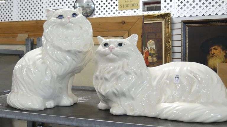 THREE LARGE CERAMIC "CAT" FIGURINES