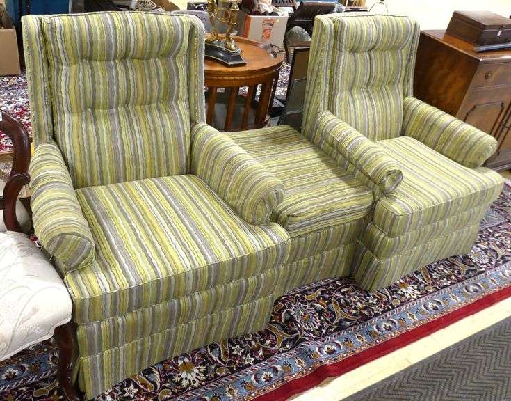 PAIR OF BARRYMORE ARMCHAIRS WITH OTTOMAN