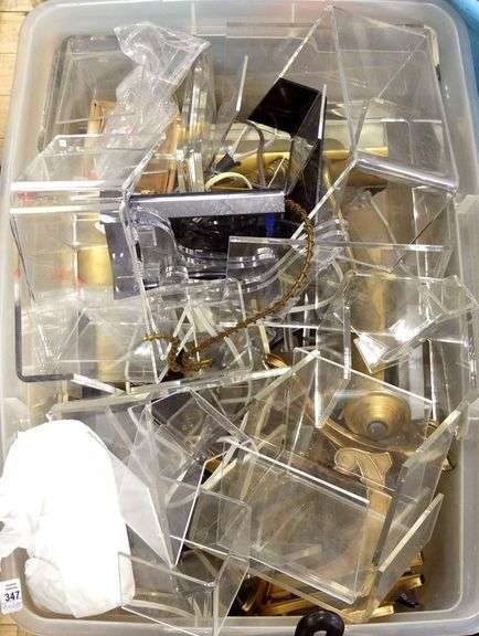 BIN OF DISPLAY STANDS AND ART FRAME LIGHTS