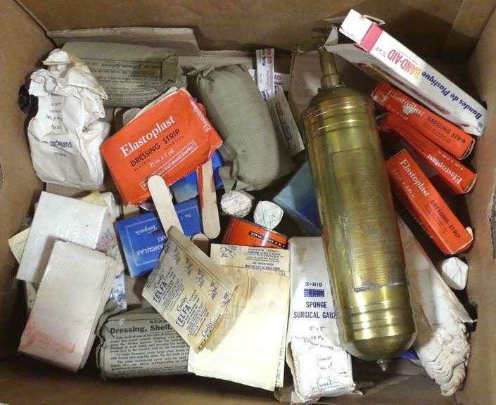 BOX LOT OF FIRST-AID, FIRE EXTINGUISHER AND BLANKET