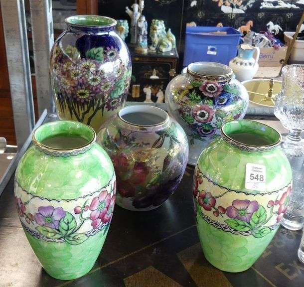 FIVE MALING ART POTTERY VASES