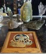 FIVE STONE CARVINGS AND PLAQUE