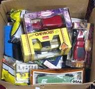BOX LOT OF DIE-CAST MODELS, MODEL TRAINS AND ACCESSORIES