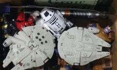 BOX LOT OF TOYS AND SIGNS