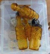 TWO SMALL BINS OF GLASS CONDIMENTS