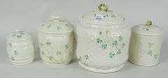 4 BELLEEK COVERED JARS