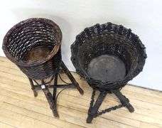 TWO VINTAGE WICKER PLANT STANDS