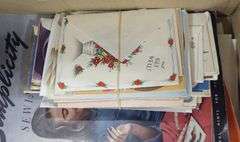 BOX LOT OF SEWING ITEMS AND QUILT