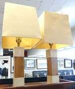 MCM TEAK AND TRAVERTINE TABLE LAMPS