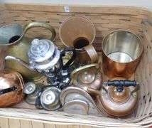 BASKET OF COPPER AND METAL WARE