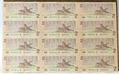UNCUT SHEET OF CANADIAN $2 BILLS