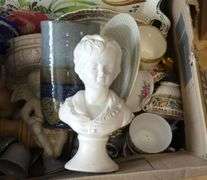 BOX LOT OF POTTERY, BUSTS, ETC.