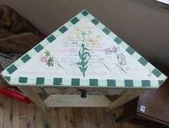 PAINTED STAND TABLE AND ACCORDION SEWING BOX