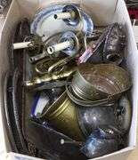 BOX LOT OF SILVER PLATE AND BRASS