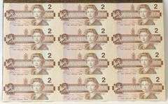 UNCUT SHEET OF CANADIAN $2 BILLS