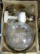 BOX AND BIN OF OIL LAMPS AND SILVER  PLATE