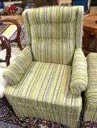 PAIR OF BARRYMORE ARMCHAIRS WITH OTTOMAN