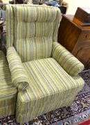 PAIR OF BARRYMORE ARMCHAIRS WITH OTTOMAN