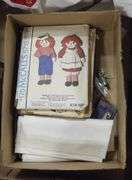 BOX LOT OF SEWING ITEMS AND QUILT