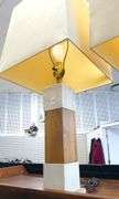 MCM TEAK AND TRAVERTINE TABLE LAMPS