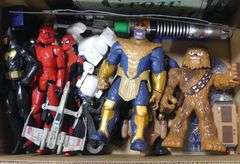 BOX LOT OF TOYS AND SIGNS