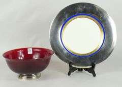 SILVER-MOUNTED PLATE & BOWL