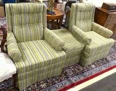 PAIR OF BARRYMORE ARMCHAIRS WITH OTTOMAN