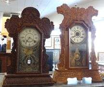 TWO GINGERBREAD SHELF CLOCKS