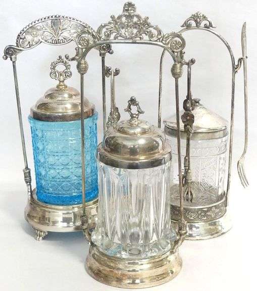 THREE ANTIQUE PICKLE CRUETS