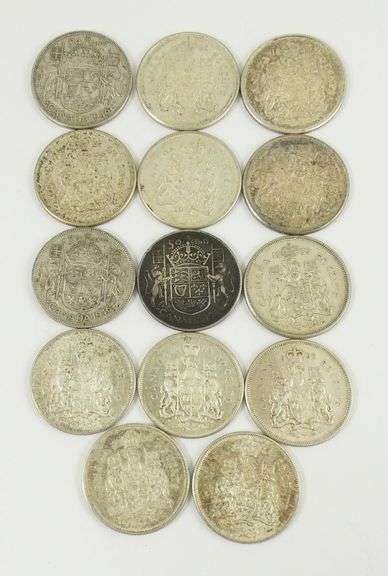 14 CANADIAN SILVER 50-CENT COINS