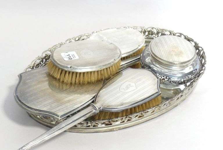 STERLING TOILETTE SET ON TRAY