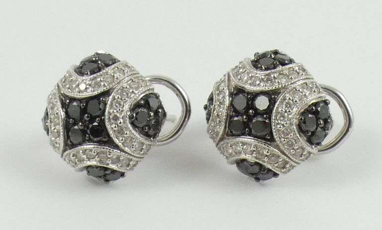 PAIR BLACK & WHITE DIAMOND EARRINGS
