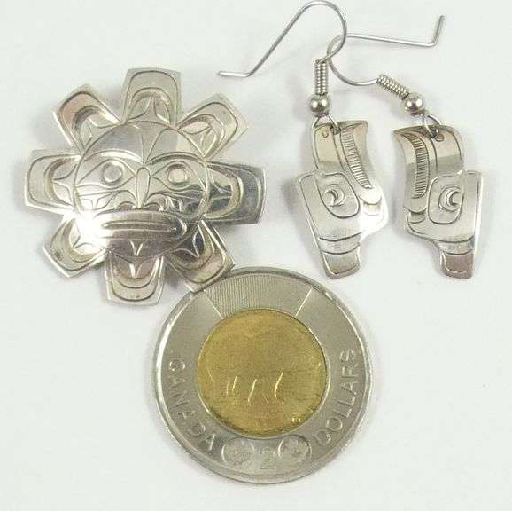 HAIDA SCHOOL BROOCH & EARRINGS