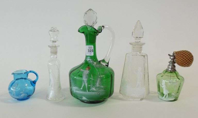 FIVE PIECES OF MARY GREGORY GLASS