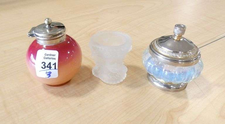 THREE GLASS CONDIMENTS