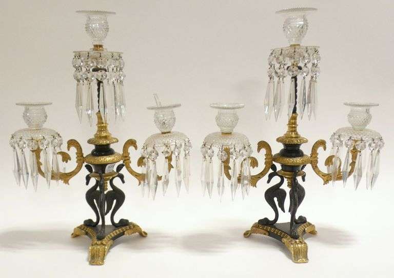 FRENCH EMPIRE STYLE GILT AND PATINATED BRONZE GIRANDOLES