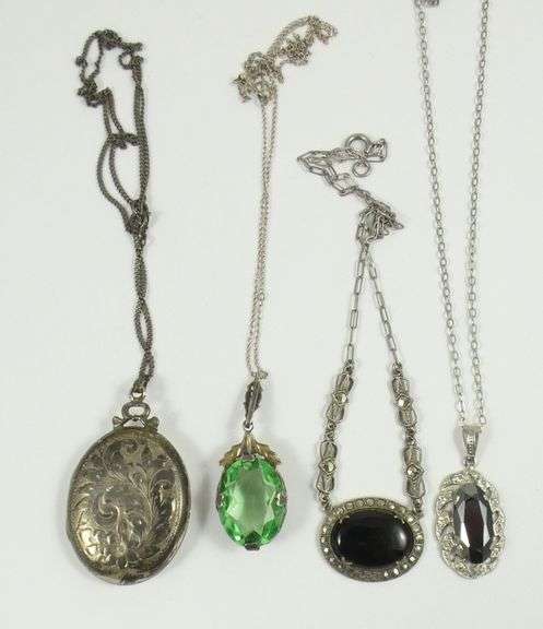 4 ANTIQUE/ART DECO PENDANT NECKLACES