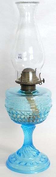 BLUE GLASS OIL LAMP