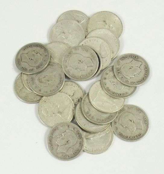 22 CANADIAN SILVER 10-CENT COINS