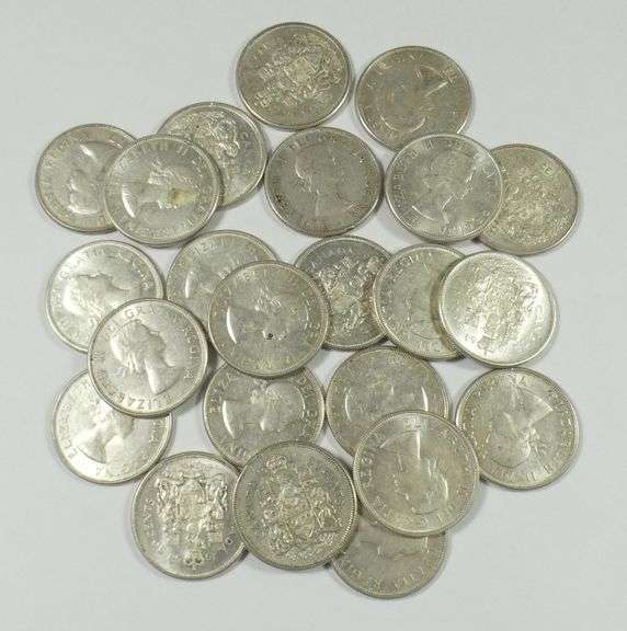 23 CANADIAN SILVER 50-CENT COINS