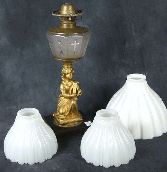 ANTIQUE OIL LAMP & SHADES