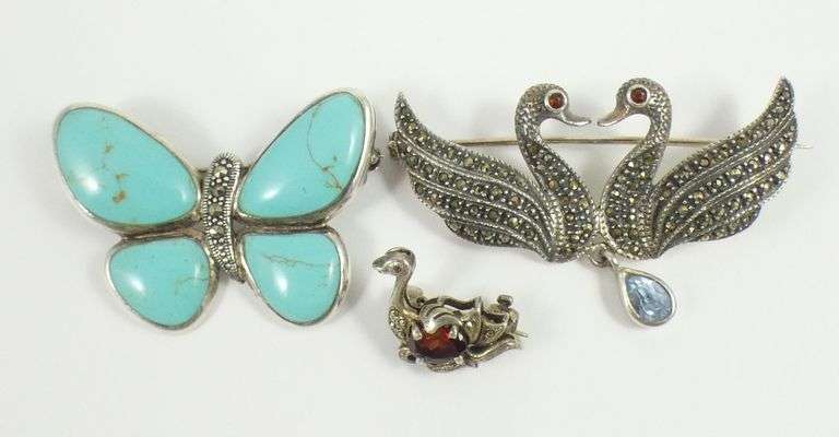 3 STERLING BIRD & INSECT PINS