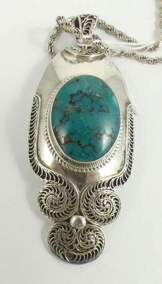 STERLING & TURQUOISE PENDANT NECKLACE