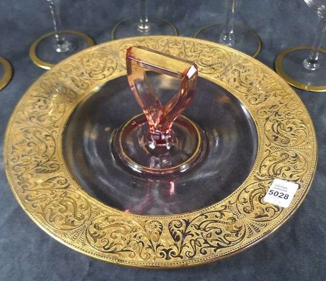 GOLD RIMMED STEMWARE & SERVING BOWL