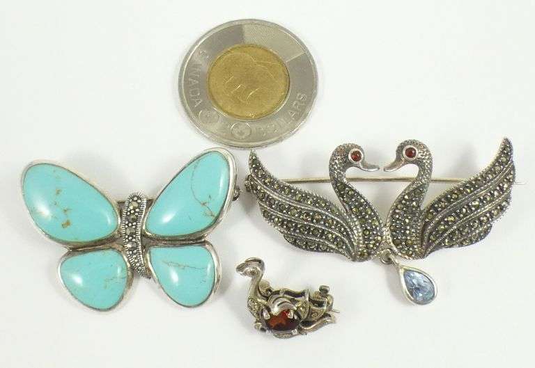 3 STERLING BIRD & INSECT PINS