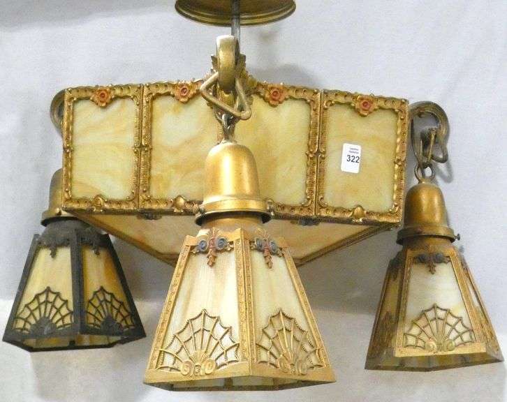 ARTS AND CRAFTS SLAG GLASS LIGHT FIXTURE