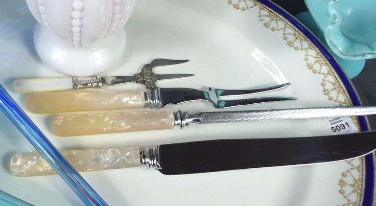 ART GLASS, CARVING SET, ETC.