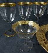 GOLD RIMMED STEMWARE & SERVING BOWL